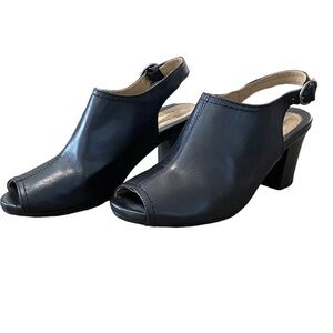 Earth Origins Sydney Black Leather Slip on Strap Heels l WOMENS Size 8 Shoes